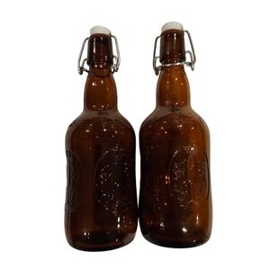Grolsch Amber Beer Bottles Set (2) - Swing Top, Embossed - Collectible